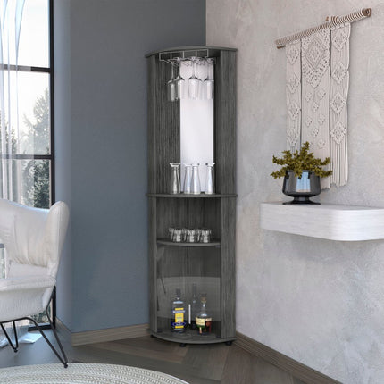 75" Gray Wood Corner Bar Cabinet With Two Doors