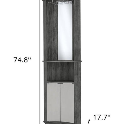 75" Gray Wood Corner Bar Cabinet With Two Doors