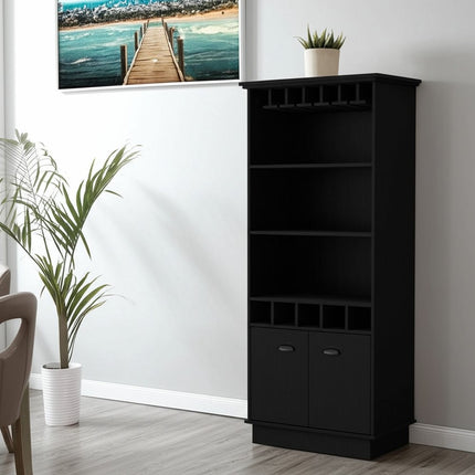 70" Black Wood Bar Cabinet With Two Doors