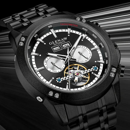 Men'S Automatic Mechanical Watch - Date Display, Stainless Steel Band, Luxury Round Dial