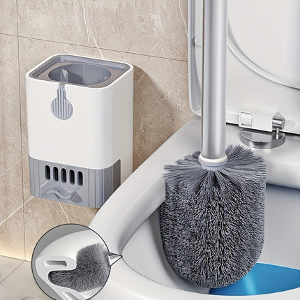 Wall-Mounted Toilet Brush Set with Long Handle - Flexible, No-Dead-Corner Design