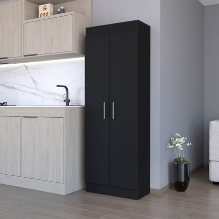 67" Black Wood Pantry Or Storage Closet
