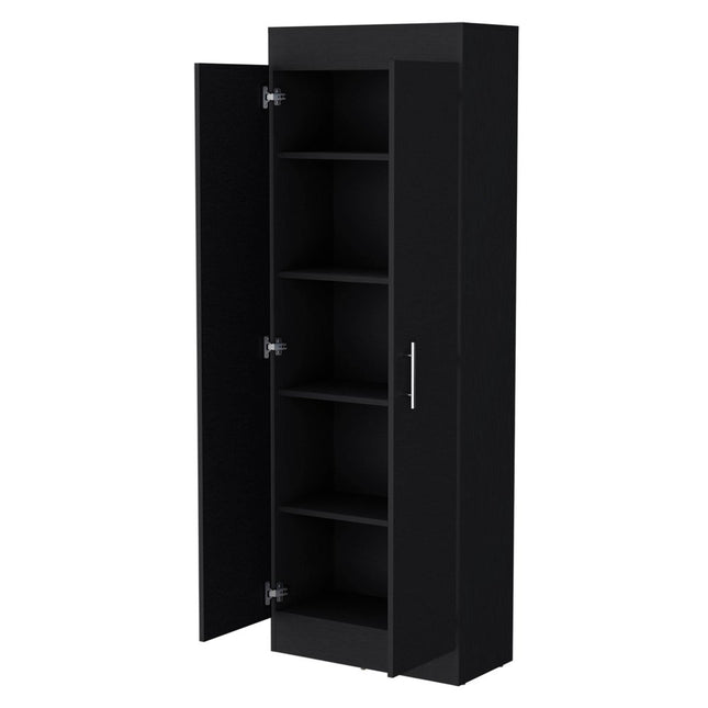 67" Black Wood Pantry Or Storage Closet