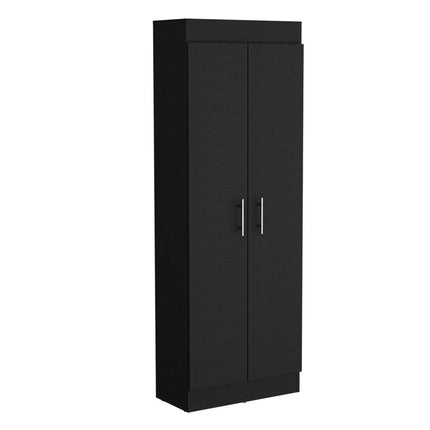 67" Black Wood Pantry Or Storage Closet