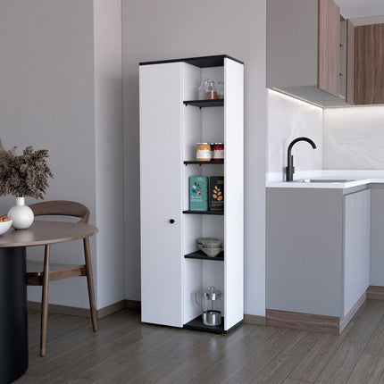 67" Black And White Wood Pantry Or Storage Closet