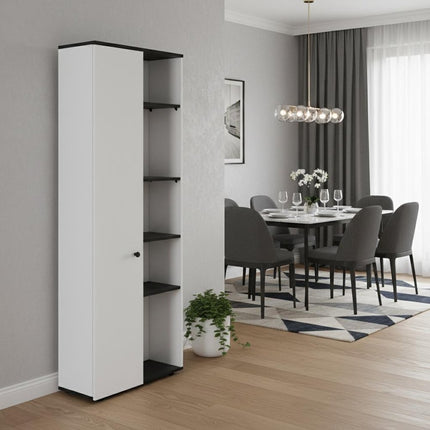 67" Black And White Wood Pantry Or Storage Closet