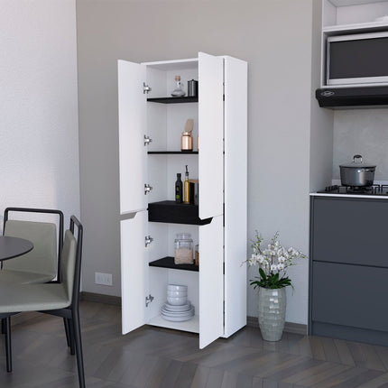 67" Black And White Wood Pantry Or Storage Closet