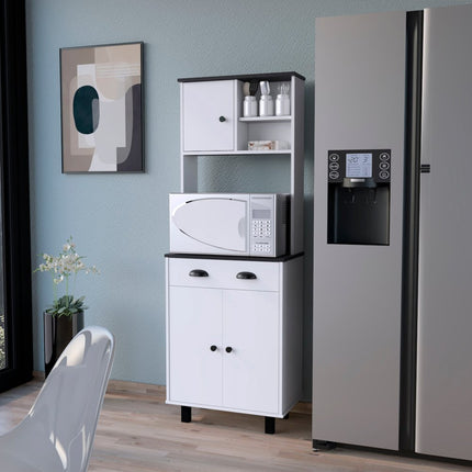 67" Black And White Wood Pantry Or Storage Closet