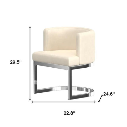 White and Silver Faux Leather Wing Back Dining Side Chair