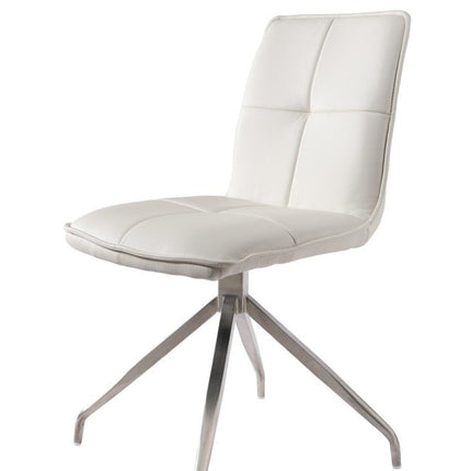 Set of Two White and Silver Faux Leather Swivel Dining Side Chairs