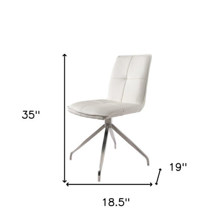 Set of Two White and Silver Faux Leather Swivel Dining Side Chairs