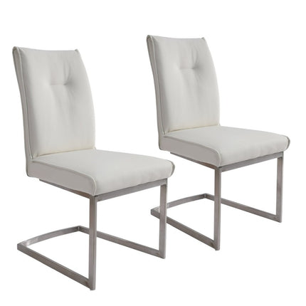 Set of Two White and Silver Faux Leather Dining Side Chairs