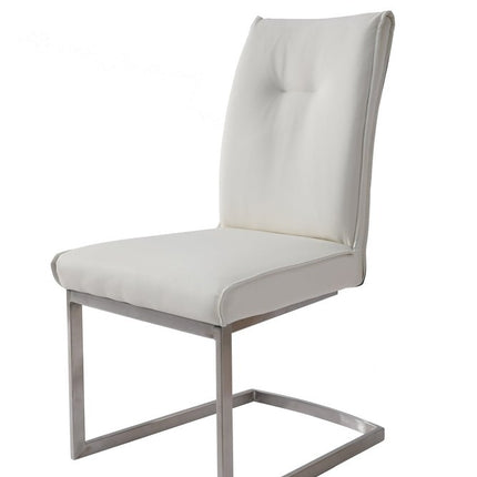 Set of Two White Gray and Silver Faux Leather Dining Side Chairs