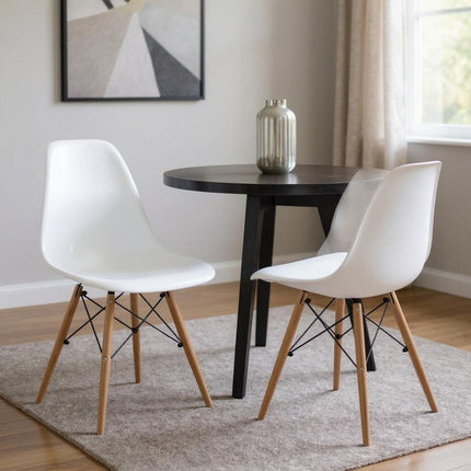 Set of Two White and Brown Wood and Heavy Duty Plastic Dining Side Chairs