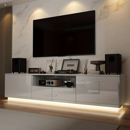 70.8'' W Modern LED TV Stand for Up To 75'' TVs | Media Console with 4 Drawers & Glossy Surface,