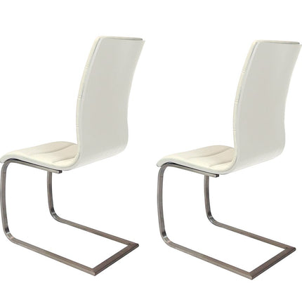 Set of Two White and Silver Faux Leather Dining Side Chairs