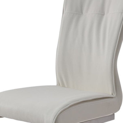 Set of Two White and Silver Faux Leather Dining Side Chairs