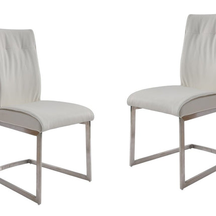 Set of Two White and Silver Faux Leather Dining Side Chairs