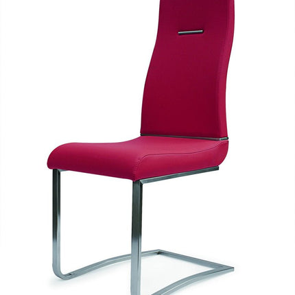 Set of Two Red and Silver Faux Leather Dining Side Chairs