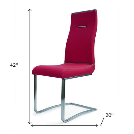Set of Two Red and Silver Faux Leather Dining Side Chairs