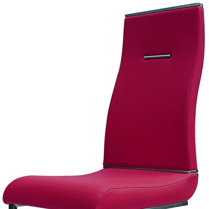 Set of Two Red and Silver Faux Leather Dining Side Chairs