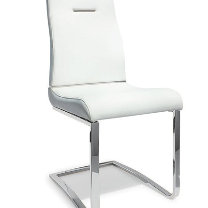 Set of Two White and Silver Faux Leather Dining Side Chairs