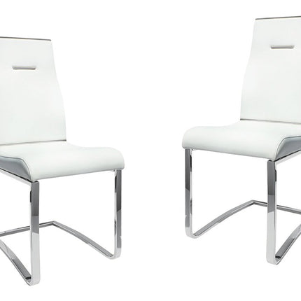 Set of Two White and Silver Faux Leather Dining Side Chairs