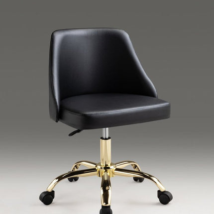 Black and Gold Faux Leather Adjustable Height Swivel Rolling Office Chair