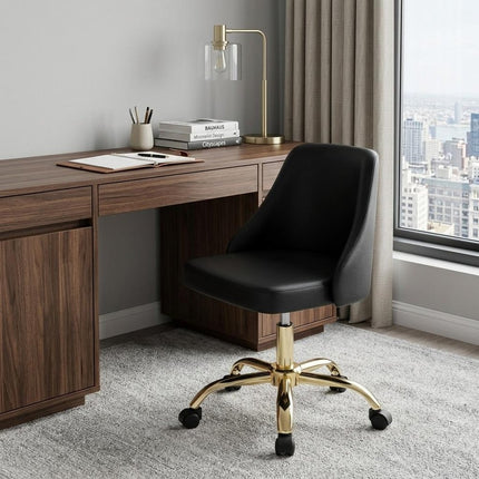 Black and Gold Faux Leather Adjustable Height Swivel Rolling Office Chair