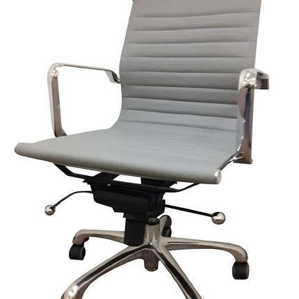Gray and Silver Faux Leather Adjustable Height Swivel Rolling Office Chair