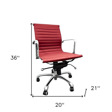 Red and Silver Faux Leather Adjustable Height Swivel Rolling Office Chair