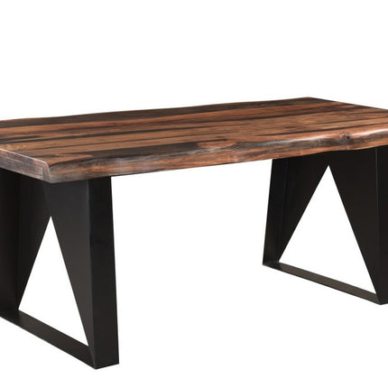 Seven Piece Brown and Black Solid Wood Dining Set with Six Chairs