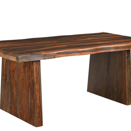 Seven Piece Brown Solid Wood Dining Set with Six Chairs