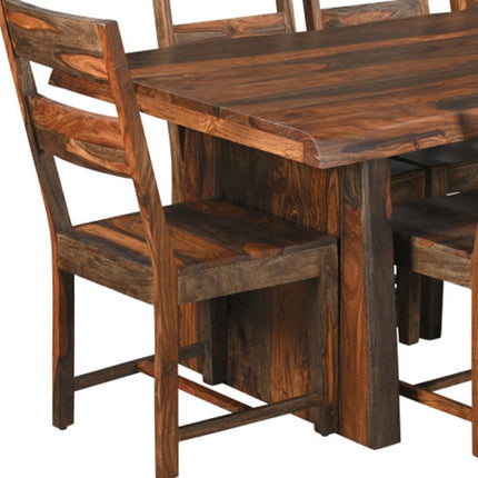 Nine Piece Brown Solid Wood Dining Set with Eight Chairs
