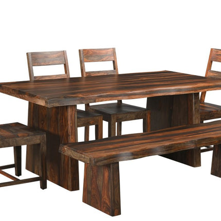 Six Piece Brown Solid Wood Dining Set with Four Chairs