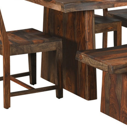 Six Piece Brown Solid Wood Dining Set with Four Chairs