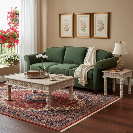 Set Of Two Natural Solid Wood Distressed Coffee Table