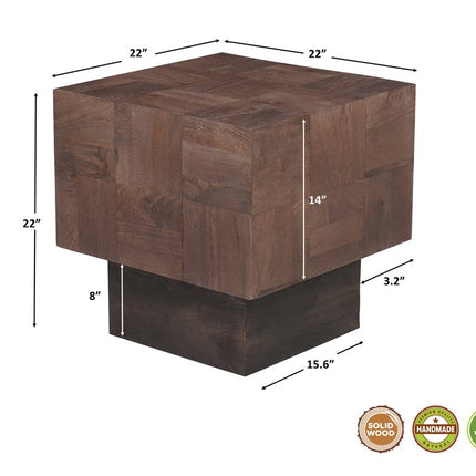 Set Of Two Natural and Brown Solid Wood Block Coffee Table