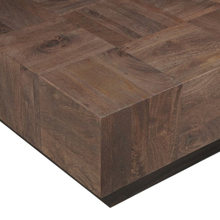Set Of Two Natural and Brown Solid Wood Block Coffee Table