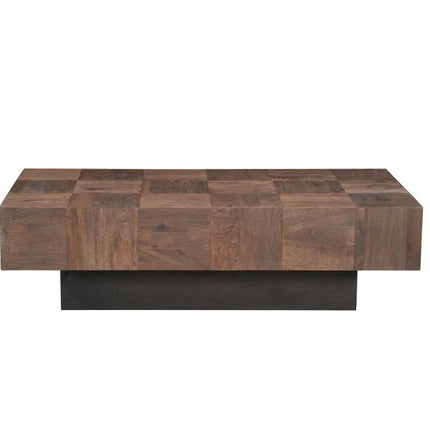 Set Of Two Natural and Brown Solid Wood Block Coffee Table