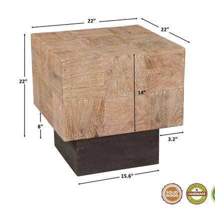 Set Of Two Natural and Brown Solid Wood Block Coffee Table
