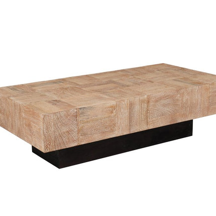 Set Of Two Natural and Brown Solid Wood Block Coffee Table