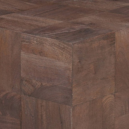 Set Of Two Natural and Brown Solid Wood Square Block Coffee Table