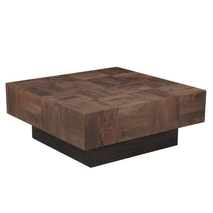 Set Of Two Natural and Brown Solid Wood Square Block Coffee Table