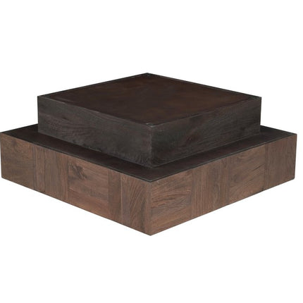 Set Of Two Natural and Brown Solid Wood Square Block Coffee Table