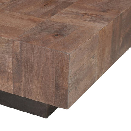 Set Of Two Natural and Brown Solid Wood Square Block Coffee Table