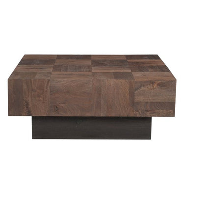 Set Of Two Natural and Brown Solid Wood Square Block Coffee Table