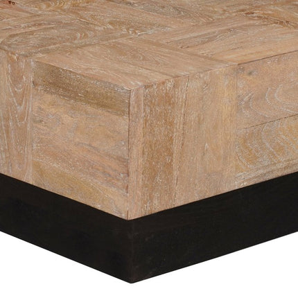 Set Of Two Natural and Dark Brown Solid Wood Square Block Coffee Table