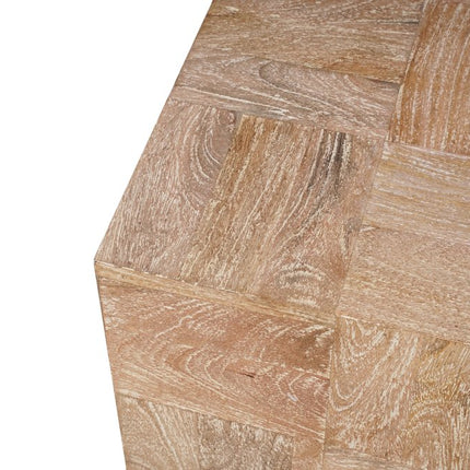 Set Of Two Natural and Dark Brown Solid Wood Square Block Coffee Table