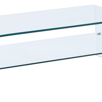 43" Clear Glass Sled Coffee Table With Shelf